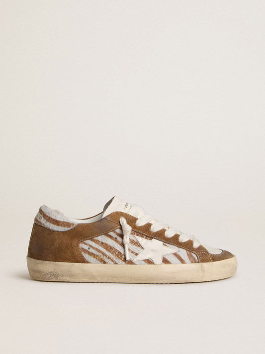 Women's Super-Star in zebra-print pony skin with leather star and brown suede inserts | Golden Goose