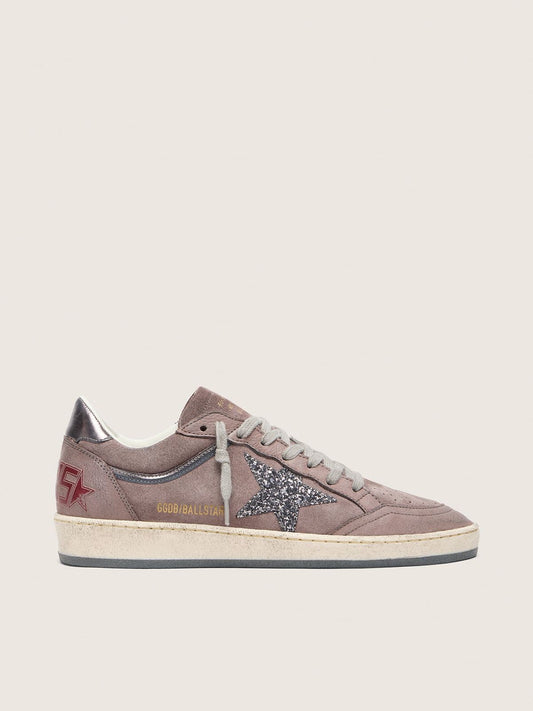 Women's Ball Star in lavender suede with silver glitter star and laminated leather heel tab | Golden Goose