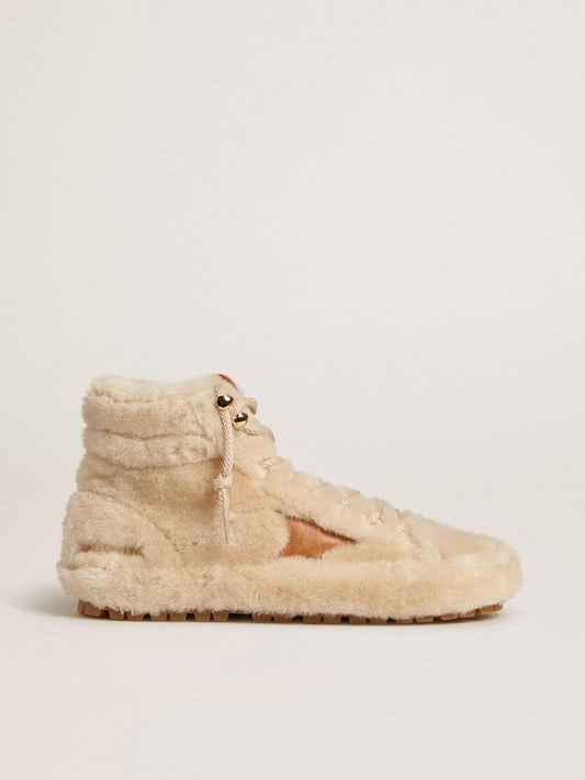 Women's Francy in beige shearling with brown leather star | Golden Goose