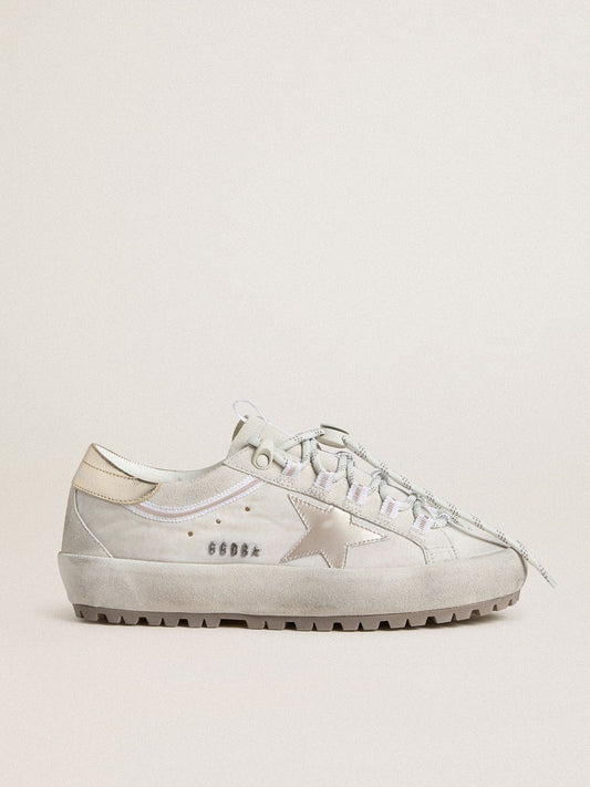 Women's Super-Star Ski in light gray nylon with metallic leather star and heel tab | Golden Goose