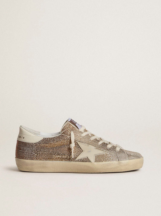 Super-Star in beige suede and multicolored crystals with cream-colored leather star and heel tab | Golden Goose