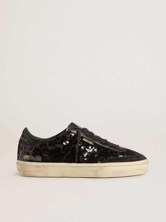 Women's Soul Star in black sequins with black suede heel tab | Golden Goose