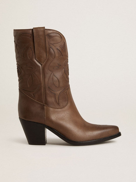 Wish Star boots in dove-gray leather with tone-on-tone inlay details | Golden Goose