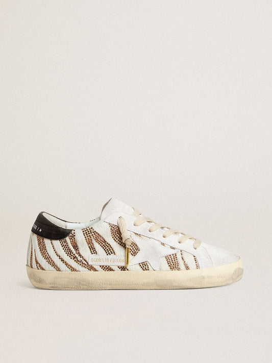 Women’s Super-Star LTD in white pony skin with brown glitter and white suede star | Golden Goose