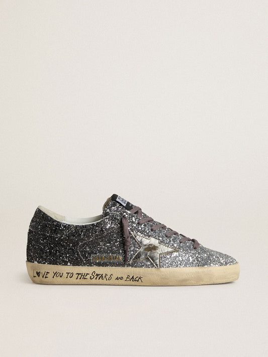 Women's Super Star with glitter upper and silver metallic leather star | Golden Goose