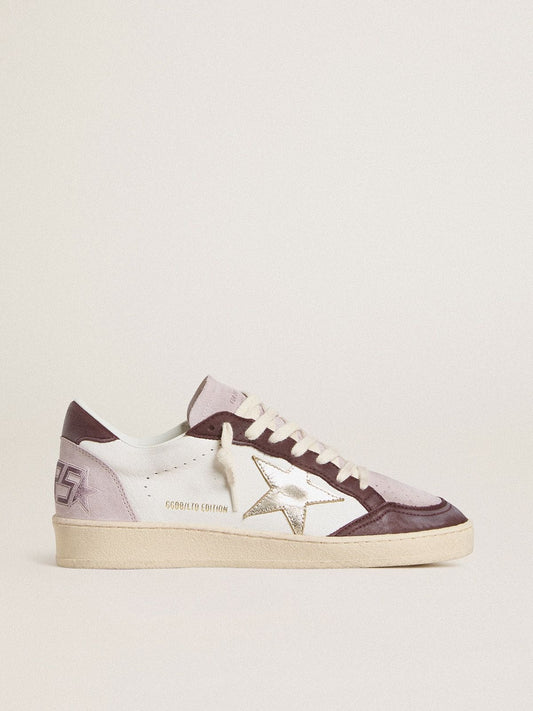 Women's Ball Star LTD in nappa with platinum foiled leather star and burgundy nubuck leather heel tab | Golden Goose
