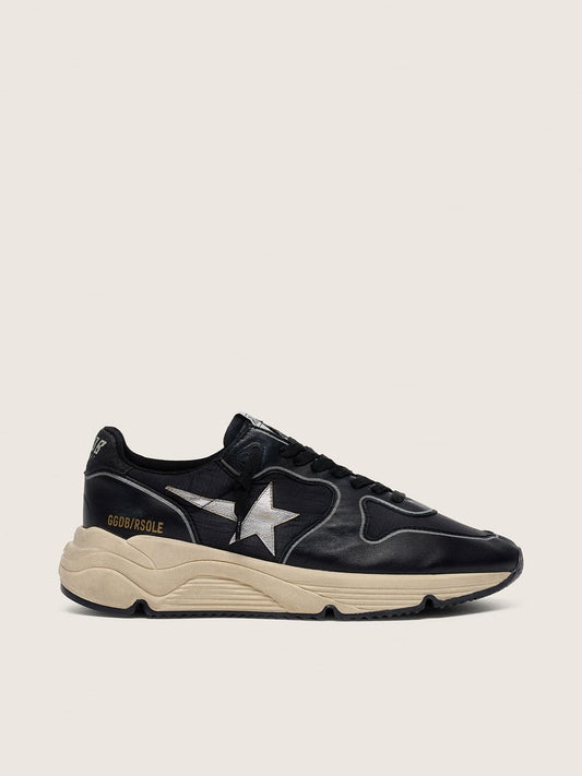 Women’s Running Sole in black nappa leather and nylon with a silver leather star | Golden Goose