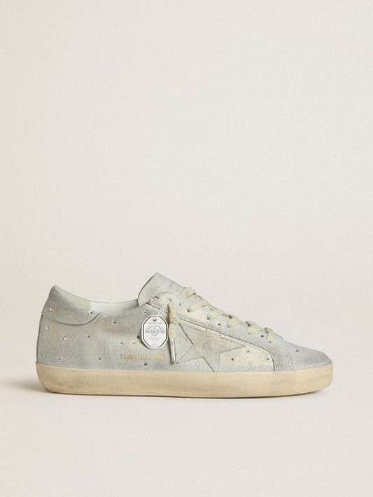 Women's Super-Star LTD in platinum suede and Swarovski crystals with platinum suede star | Golden Goose