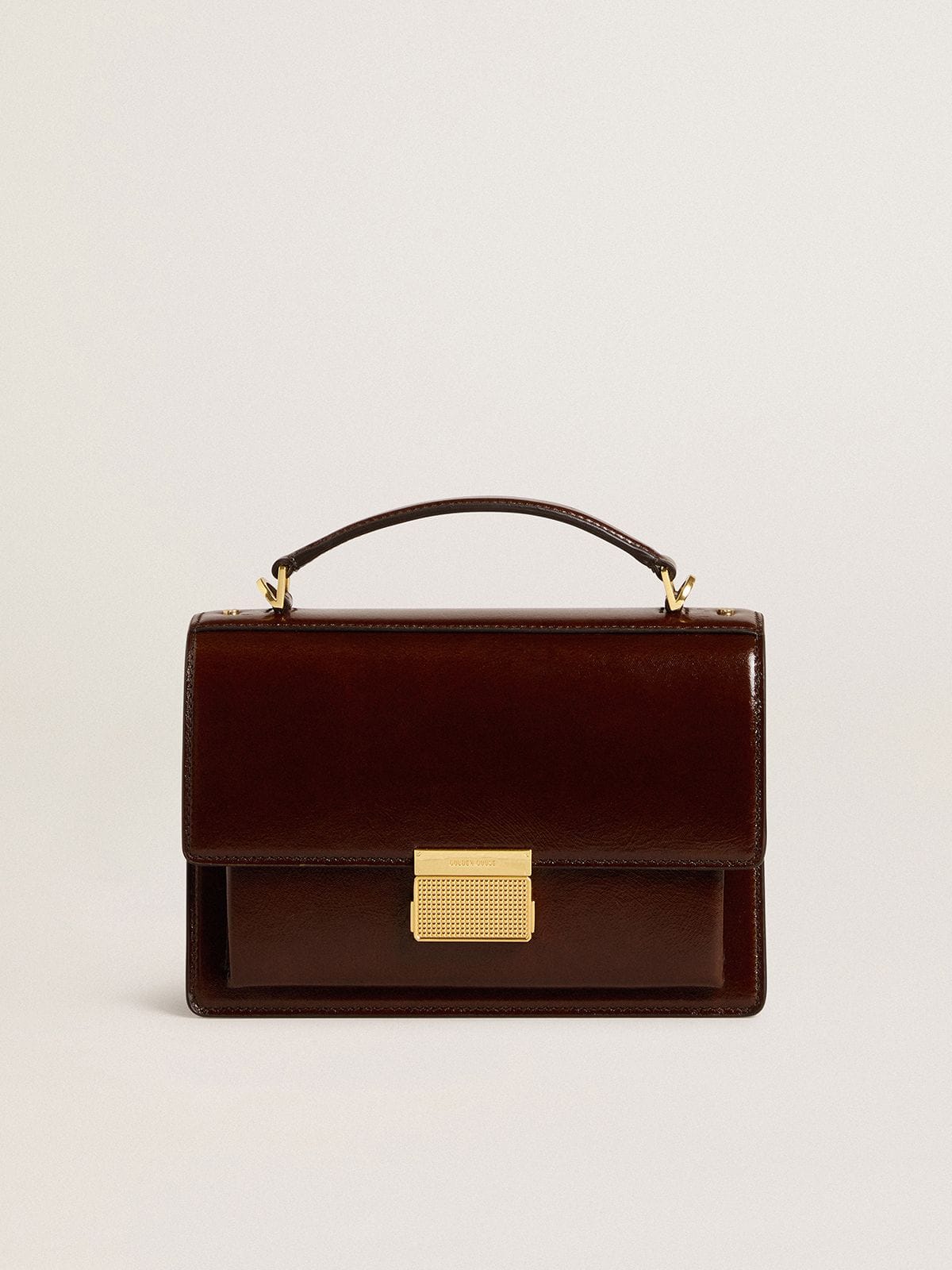 Venezia Bag in dark brown laminated leather with gold details | Golden Goose