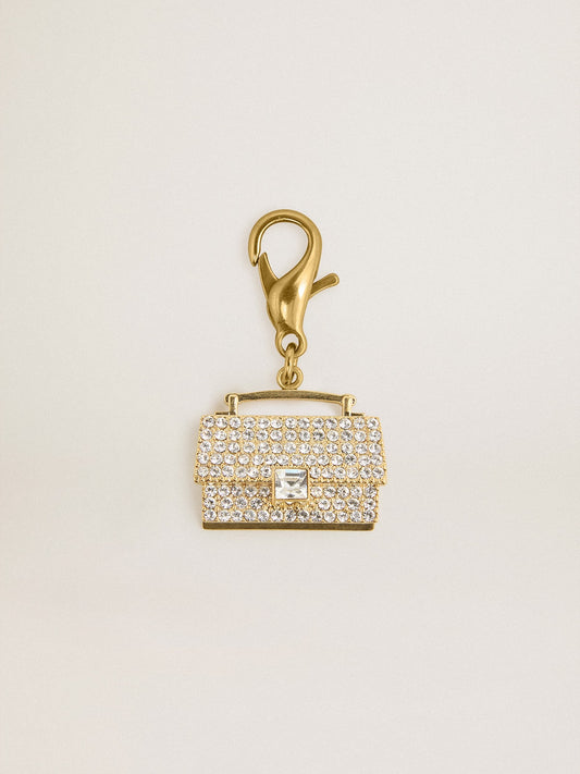 Purse-shaped charm in gold-colored brass with crystals | Golden Goose