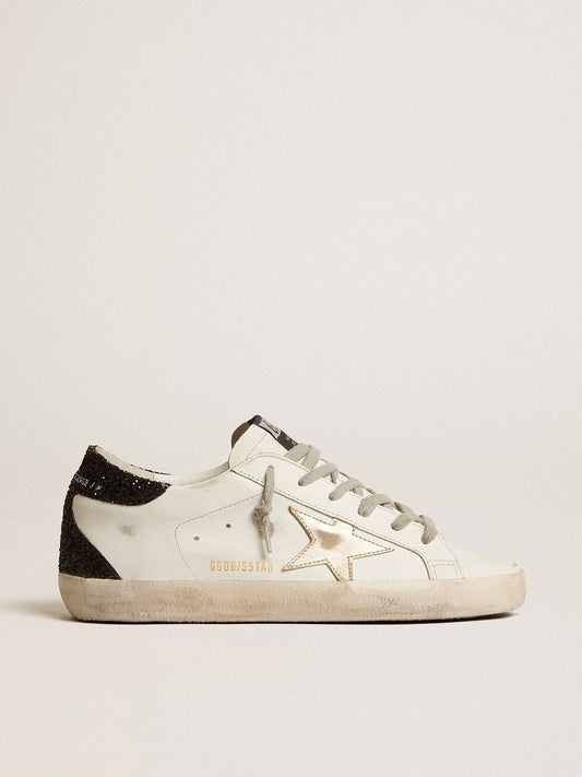 Women's Super-Star with gold star and black glitter heel tab | Golden Goose