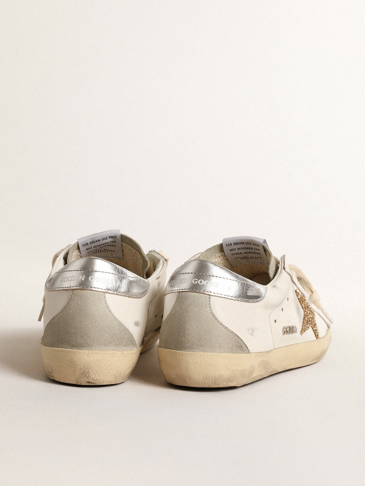 Women's Super-Star with gold glitter star and ice-gray suede inserts | Golden Goose