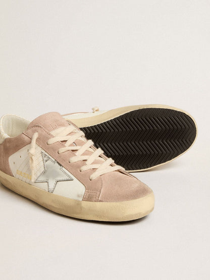Women’s Super-Star sneakers in pink suede with silver metallic leather star | Golden Goose