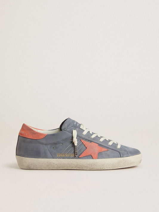 Women's Super Star in blue nubuck with pink suede star and heel tab | Golden Goose