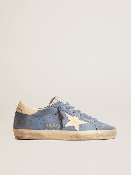 Super-Star in light blue suede with beige leather star and heel tab | Golden Goose