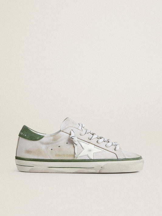 Women's Super-Star LTD with white leather star and green suede heel tab | Golden Goose