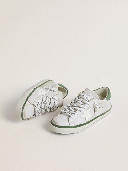 Women's Super-Star LTD with white leather star and green suede heel tab | Golden Goose