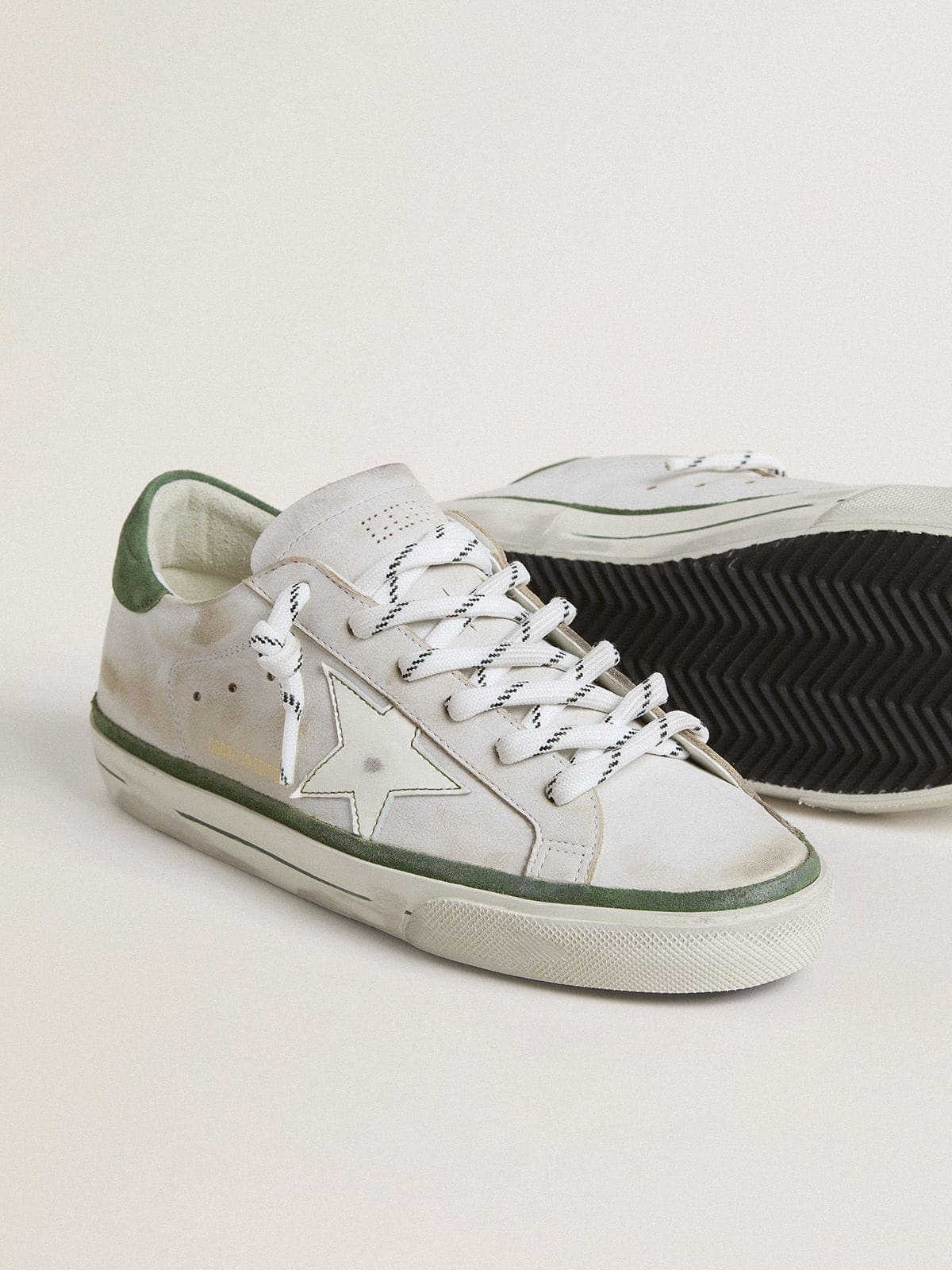 Women's Super-Star LTD with white leather star and green suede heel tab | Golden Goose
