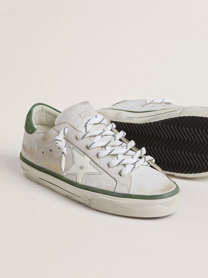 Women's Super-Star LTD with white leather star and green suede heel tab | Golden Goose
