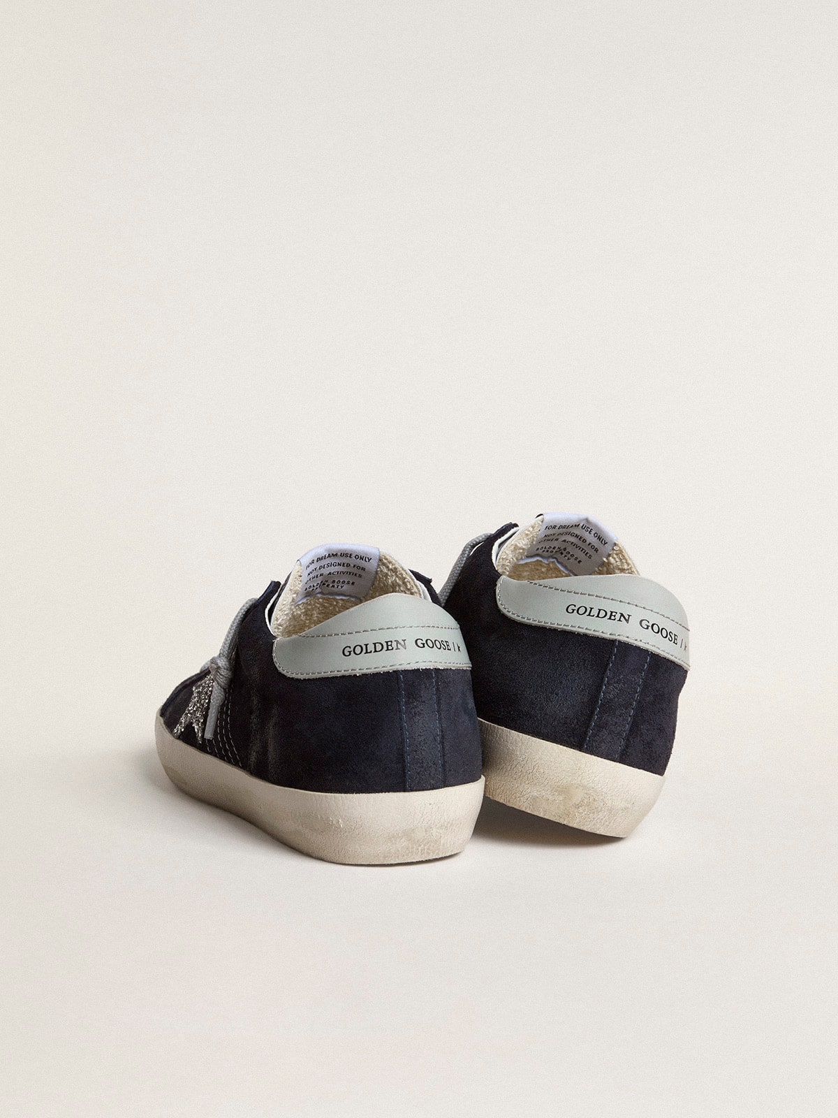 Women’s Super-Star in blue suede with silver glitter star and leather heel tab | Golden Goose