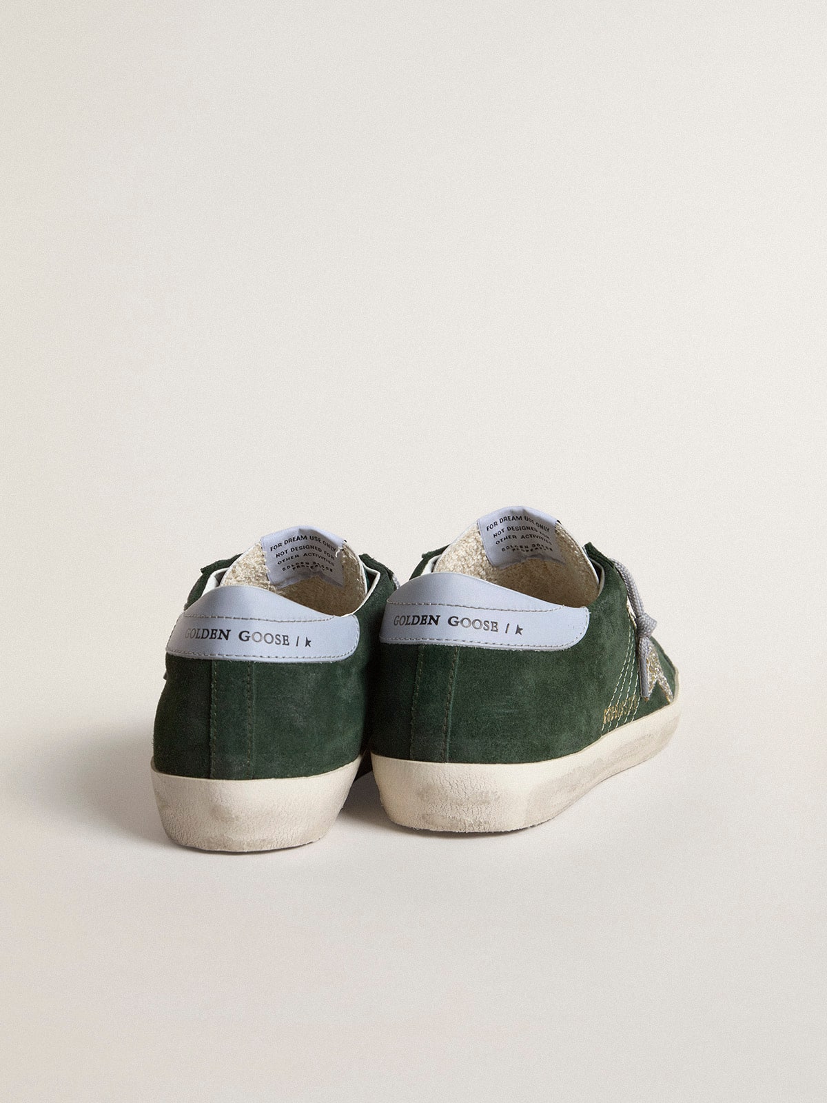 Women's Super-Star in green suede, silver glitter star and leather heel tab | Golden Goose