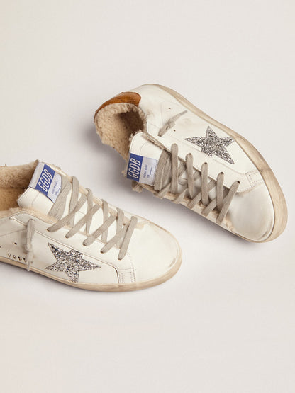 Women's Super-Star with shearling lining and silver glitter star | Golden Goose