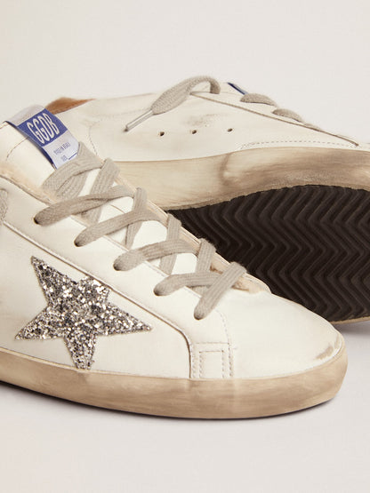 Women's Super-Star with shearling lining and silver glitter star | Golden Goose