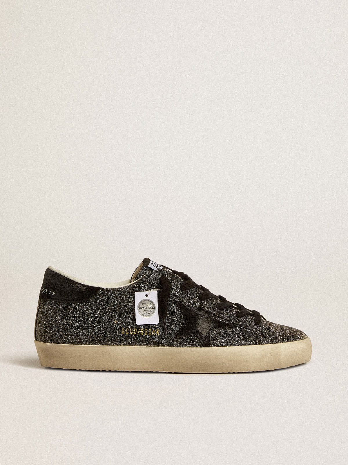 Women’s Super-Star in black Swarovski crystals with black suede star | Golden Goose
