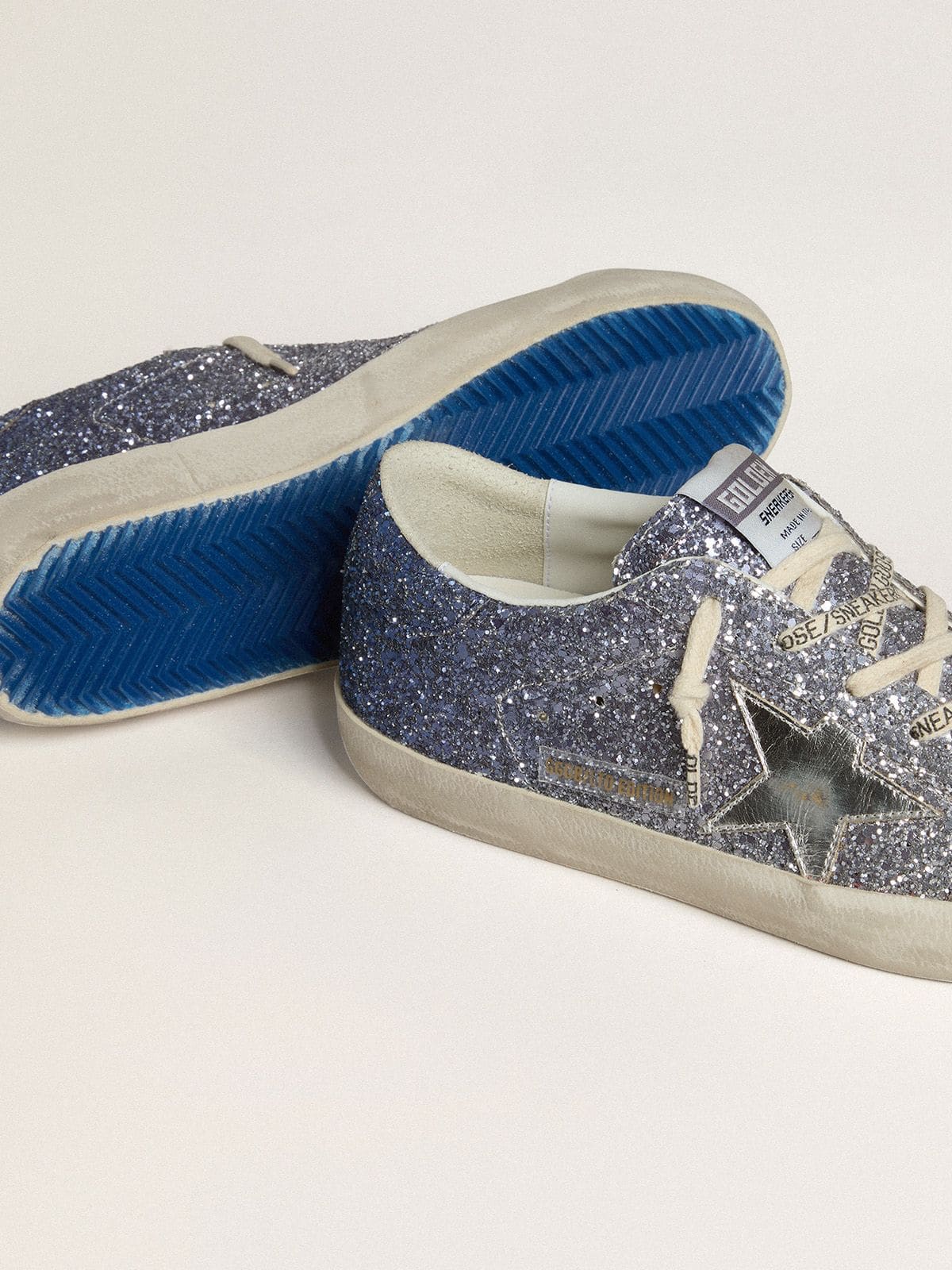 Super-Star LTD in multicolor glitter with silver metallic leather star | Golden Goose