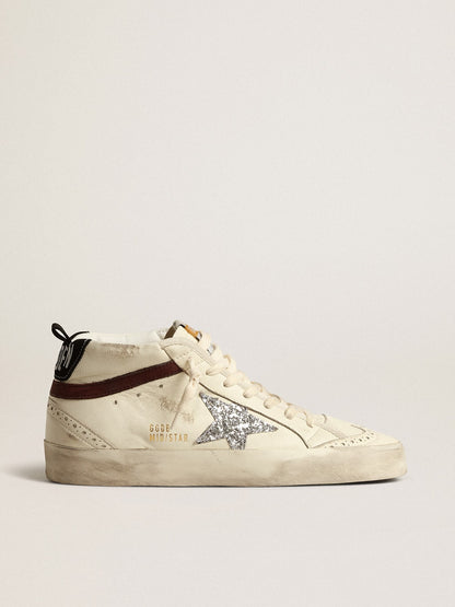 Mid Star LTD in white nappa leather with silver glitter star | Golden Goose