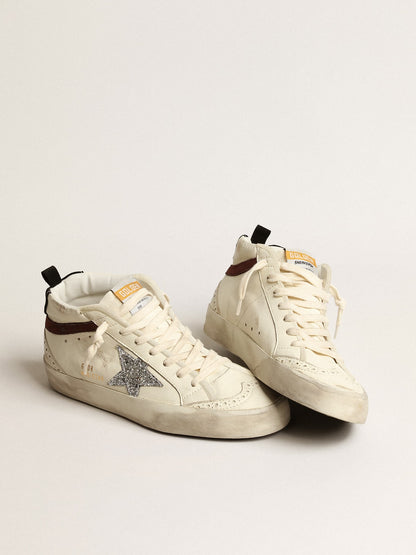 Mid Star LTD in white nappa leather with silver glitter star | Golden Goose