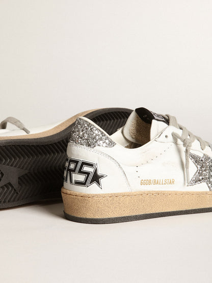 Women's Ball Star in nappa with white star and glitter heel tab | Golden Goose