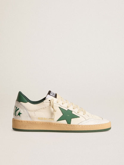 Women's Ball Star Wishes in white nappa leather with green leather star and heel tab | Golden Goose