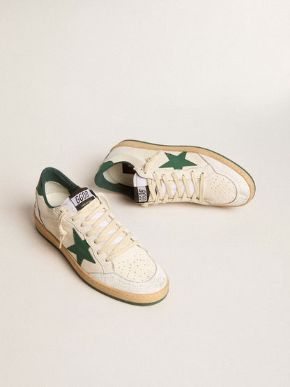 Women's Ball Star Wishes in white nappa leather with green leather star and heel tab | Golden Goose