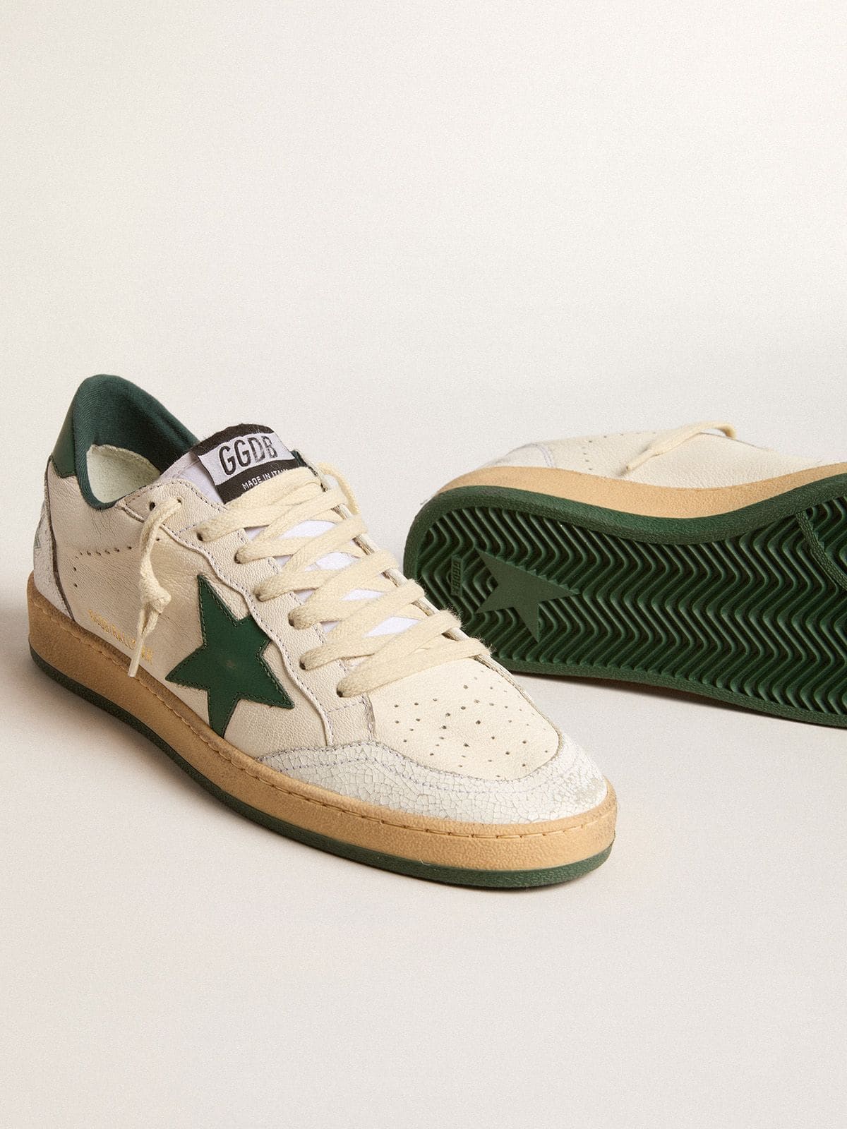 Women's Ball Star Wishes in white nappa leather with green leather star and heel tab | Golden Goose