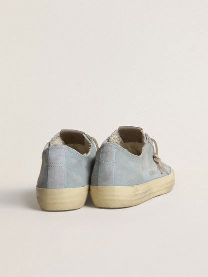 Women's V-Star in light blue canvas with dove-gray leather star | Golden Goose