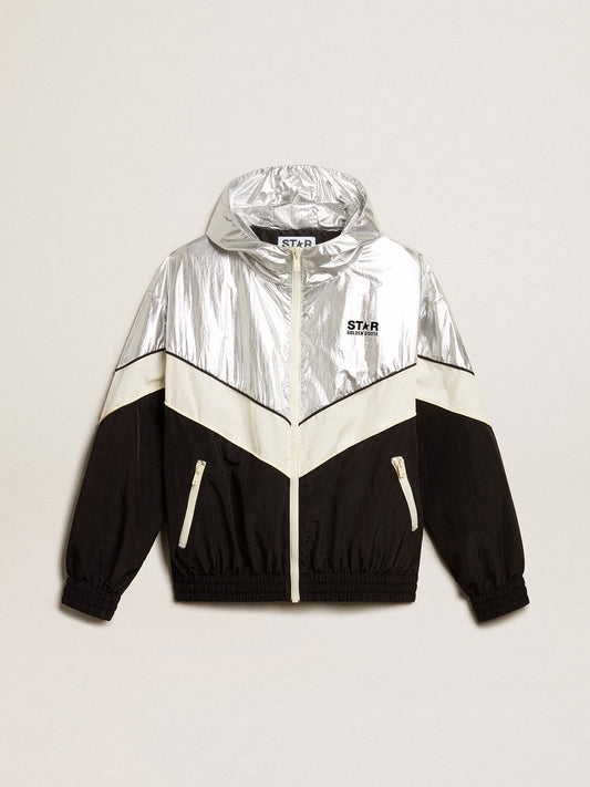Women's windcheater in silver and black technical fabric | Golden Goose