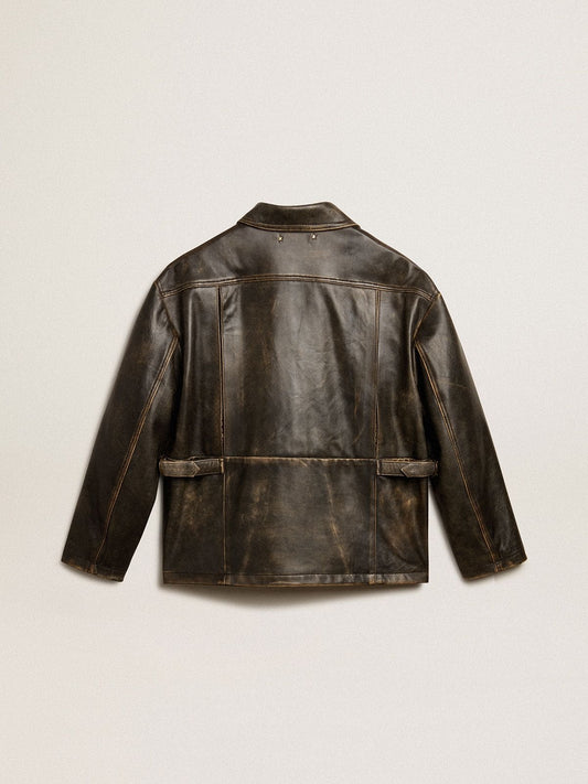 Women's aged brown nappa leather jacket | Golden Goose