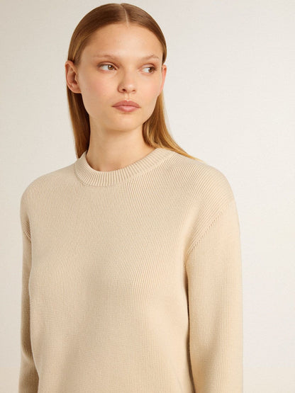 Women's beige sweater with 'Golden' lettering on the back | Golden Goose