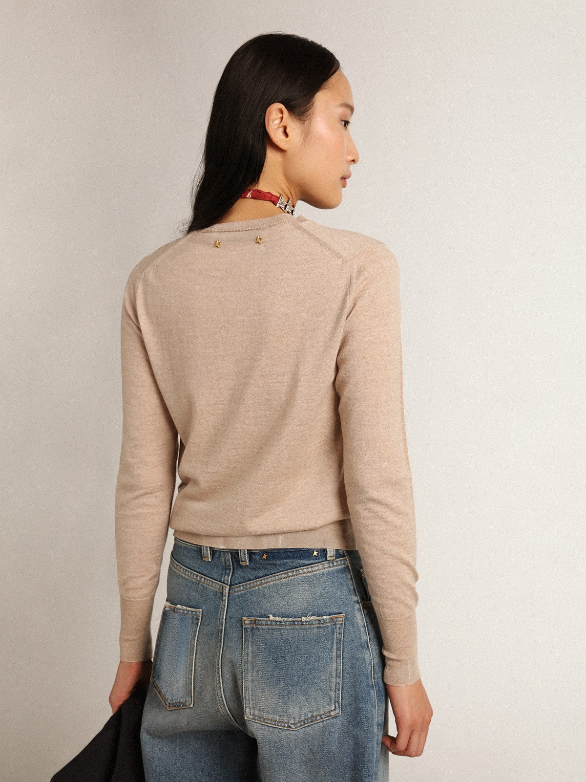 Women's sweater in light brown merino wool | Golden Goose