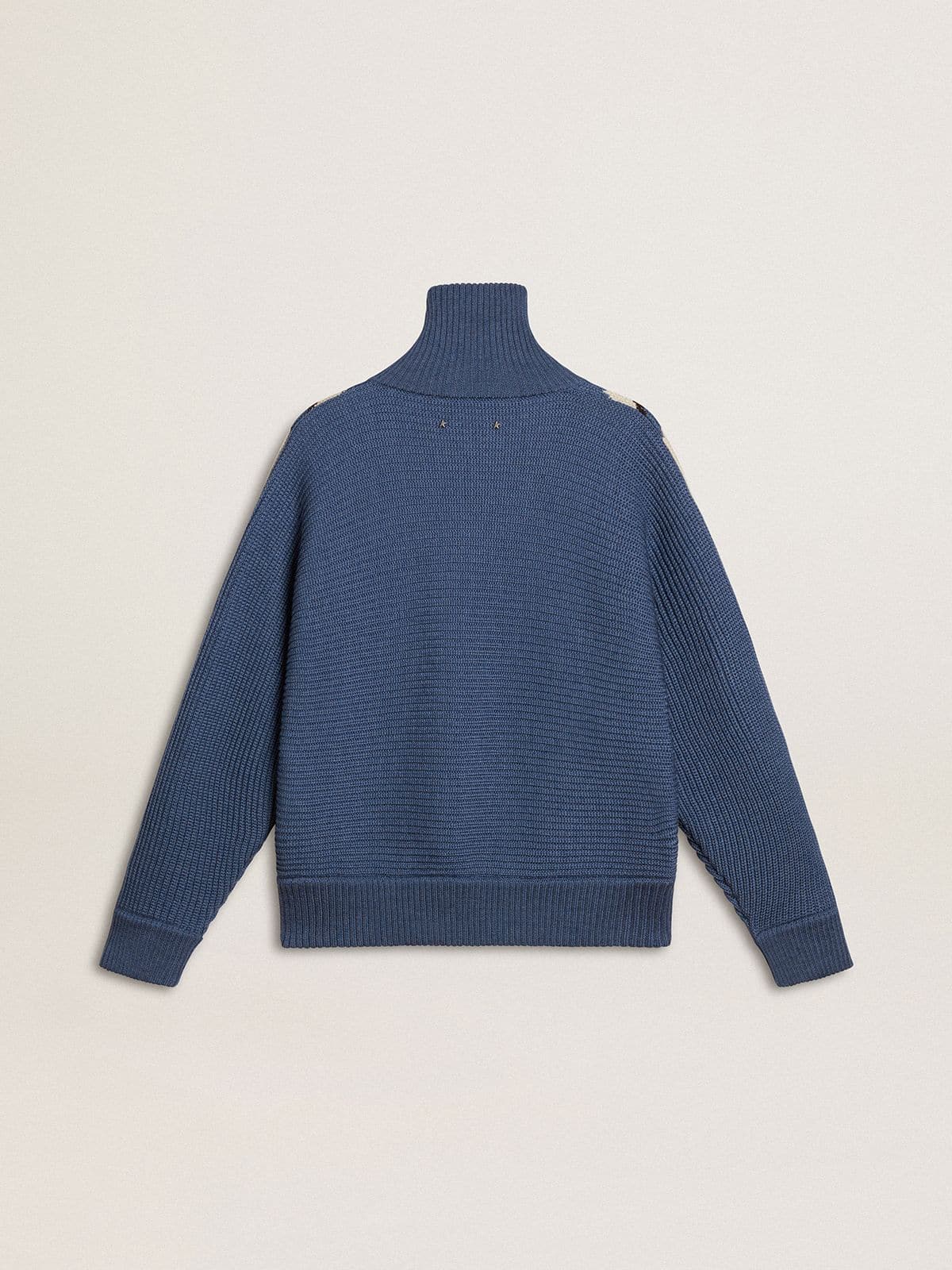 Women's light blue jacquard wool sweater with cream-colored pattern | Golden Goose