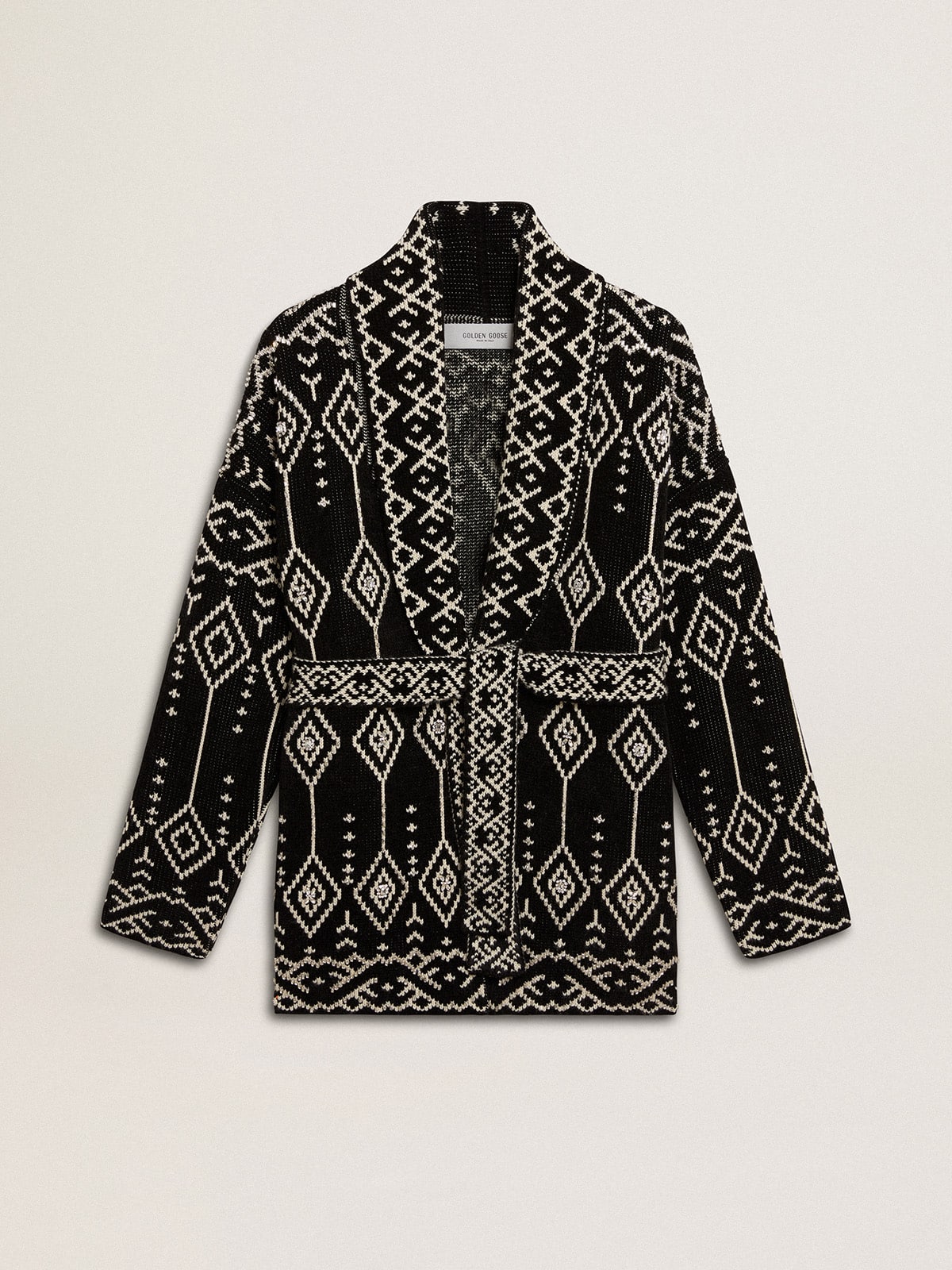 Women’s black cardigan with belt and crystals | Golden Goose