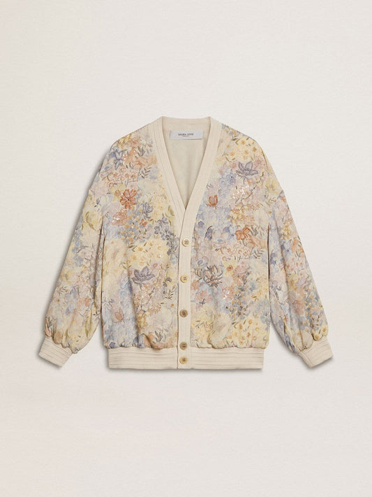 Women’s cardigan with floral print and embroidery | Golden Goose