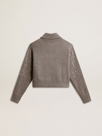 Women's cropped sweater in gray melange wool with sequins | Golden Goose