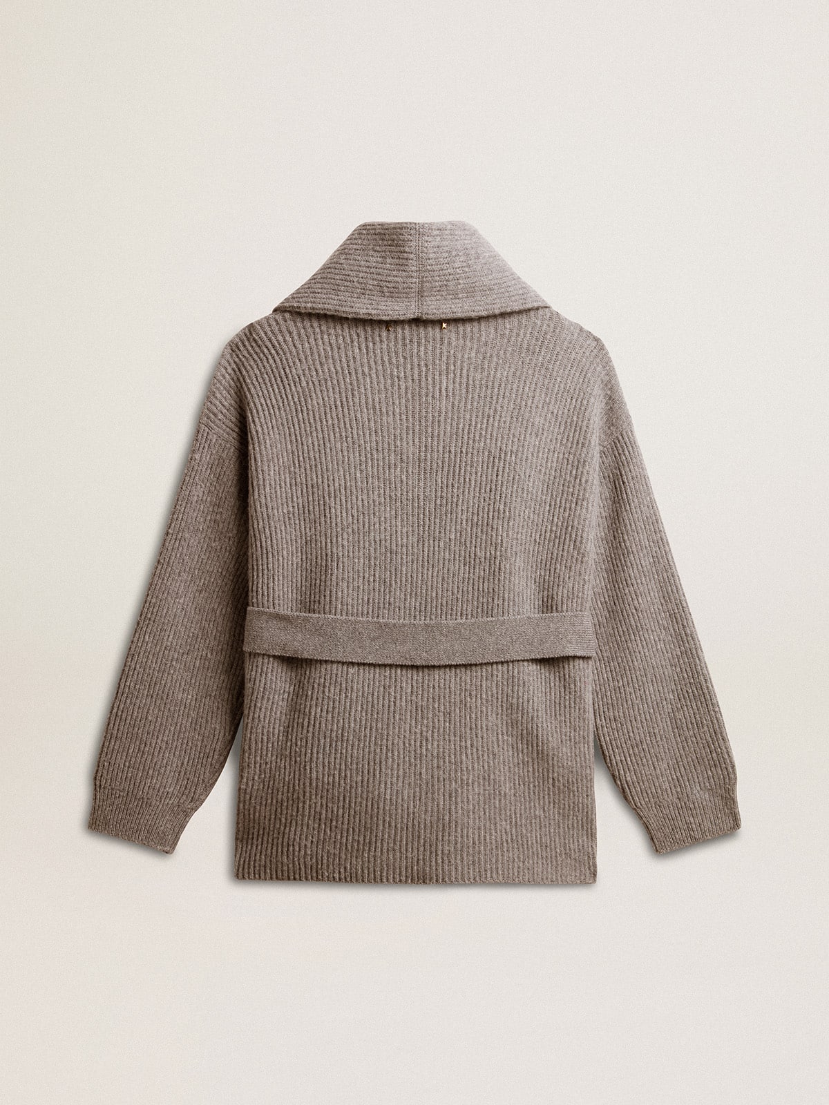 Women's cardigan in gray melange wool with embroidery on the front | Golden Goose