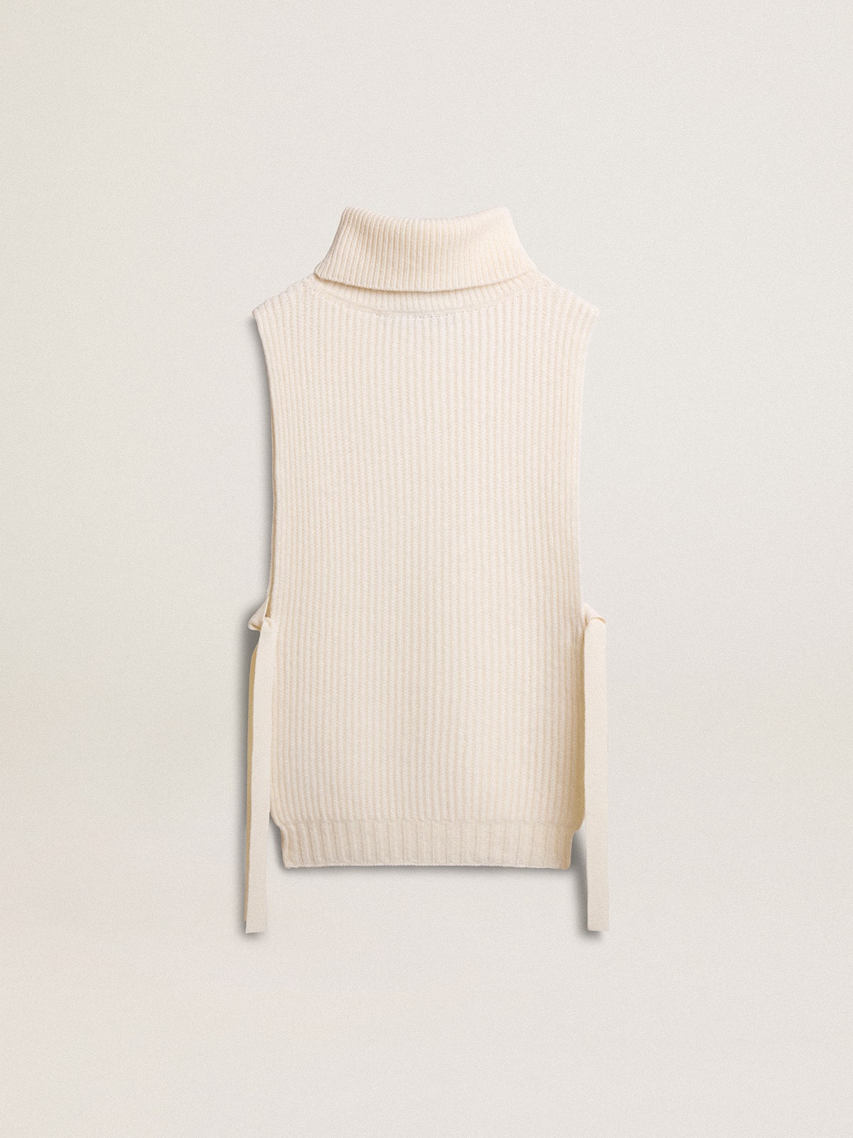 Unisex white high-neck sleeveless sweater in ribbed wool | Golden Goose