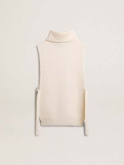 Unisex white high-neck sleeveless sweater in ribbed wool | Golden Goose