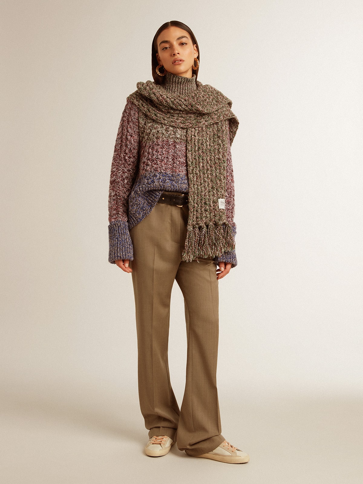 Women's multicolored high neck sweater with mouliné yarn | Golden Goose