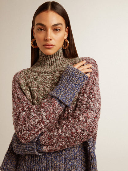 Women's multicolored high neck sweater with mouliné yarn | Golden Goose