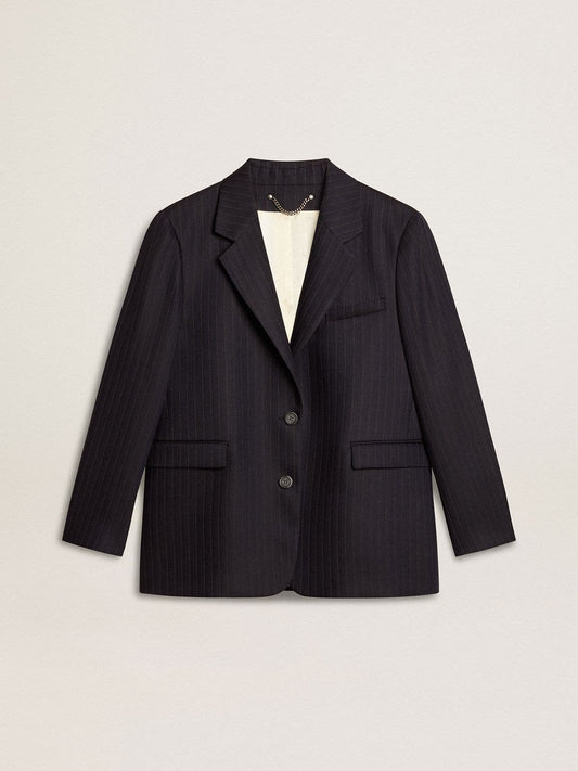 Women's midnight blue wool single-breasted blazer | Golden Goose